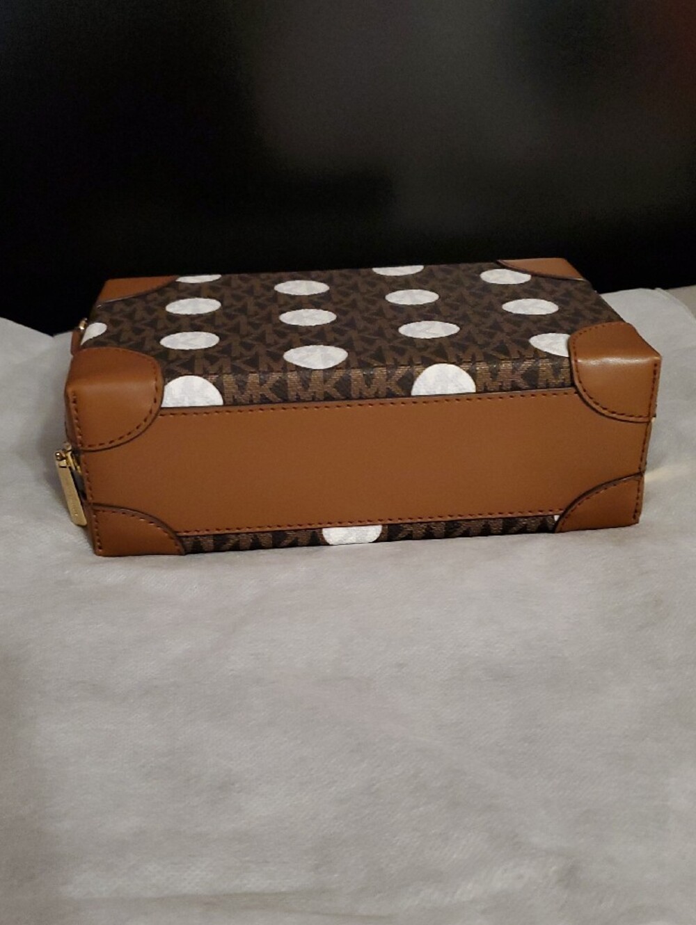 Michael Kors Brown Logo Crossbody with White Polka Dots - Picture 3 of 9